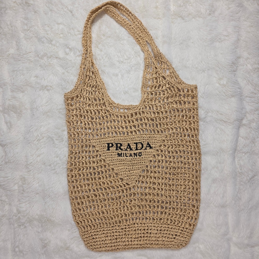 Inspired Tote Bag Womens Large Tan Excellent Open Weave Shoulder Bag